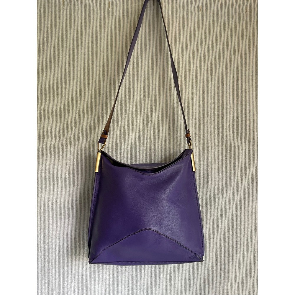 Aquatalia Purple Leather Hobo Bag Made in Italy Brass Hardware Shoulder Bag